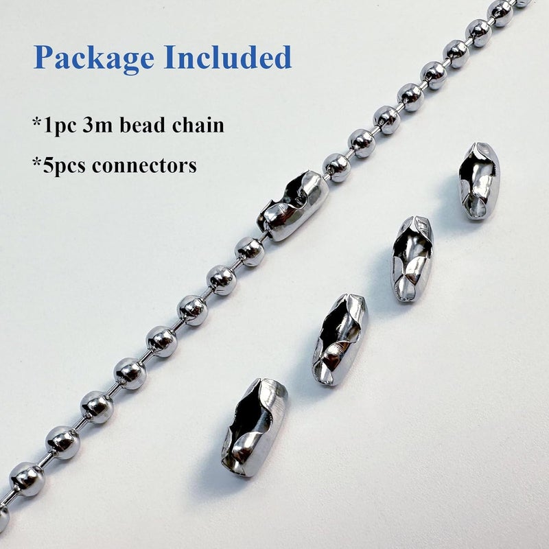 KOCOZA Store 10 Feet 4.5mm Ball Bead Chain with 5 Connectors for Blinds & Shades, Fix or Replace for Broken Window Blind Vertical (#10, 304 Stainless Steel) - Image 2